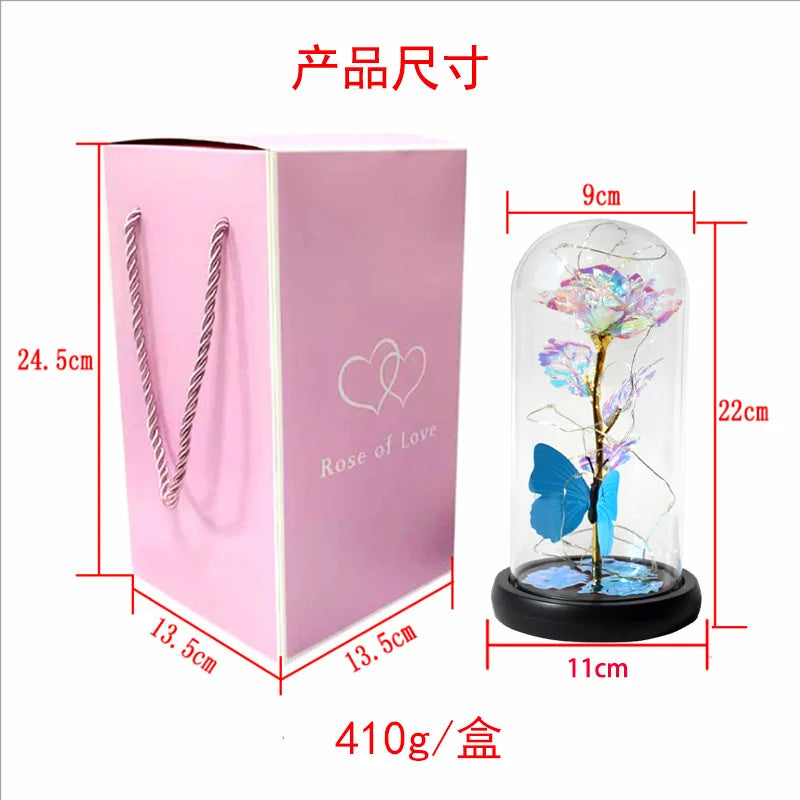 HOT Red Rose with LED Light in Glass Dome Rose in Flask Beauty and the Beast for Wedding Party Decoration Anniversary Lover Gift